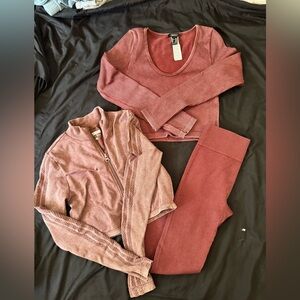 Forever 21 Mauve Ribbed Leggings Set with Zip Jacket
